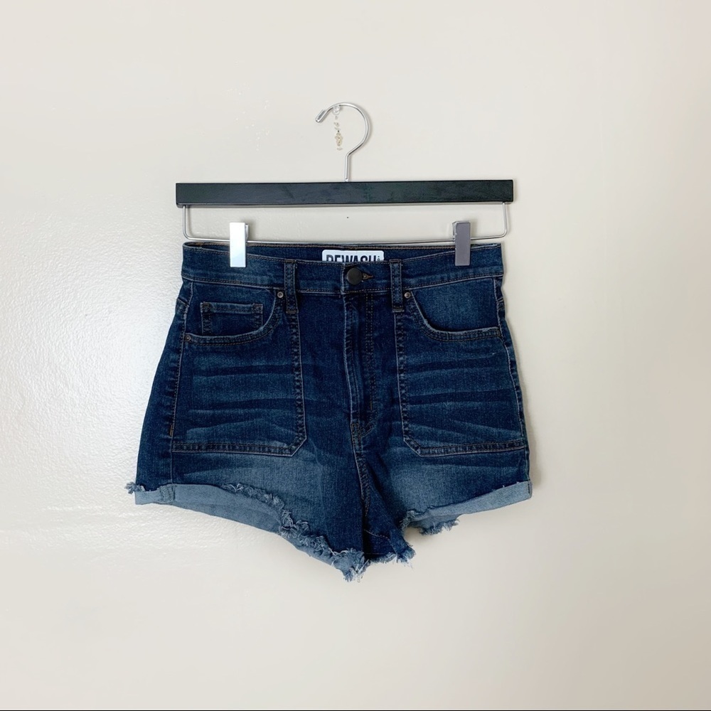 Rewash Brand Dark Denim High Rise Cuffed Shorts